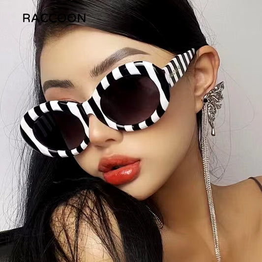 Retro Zebra Stripe Print Oval  Sunglasses  