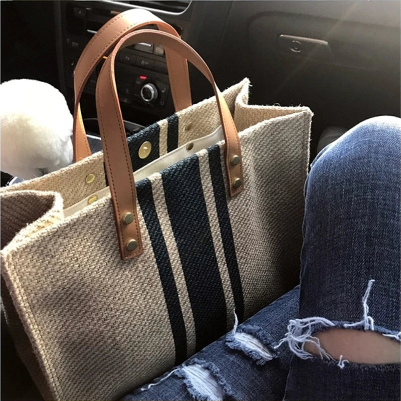 Stripe Canvas Bucket Handbags  