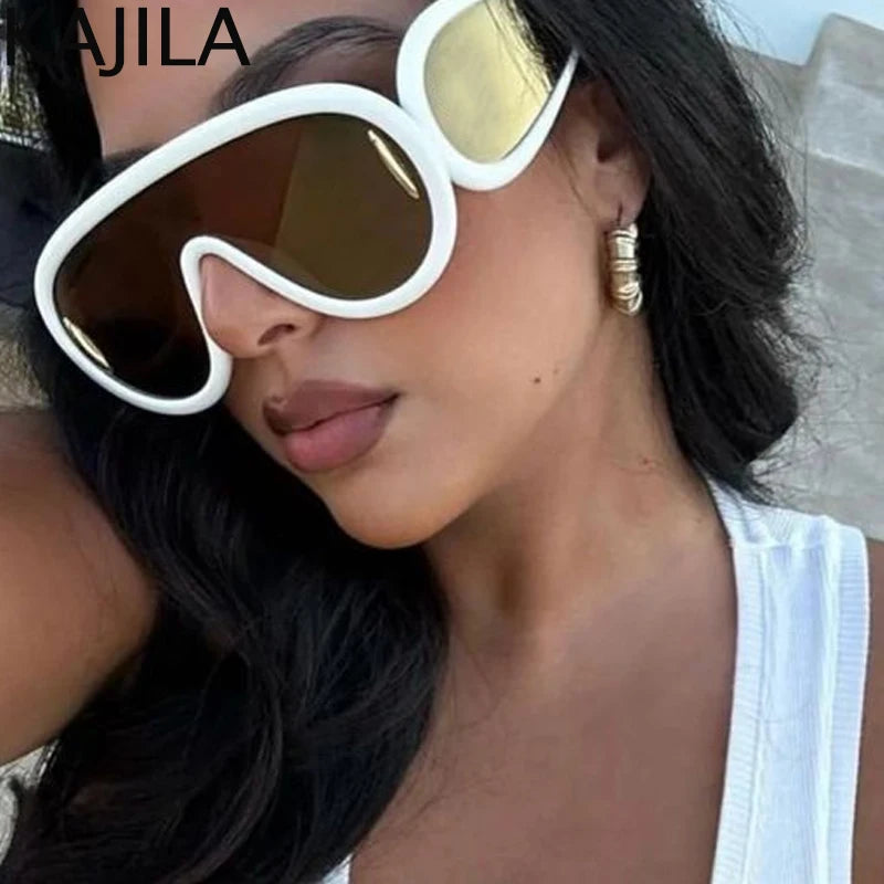 Oversized Wave Mask One-Piece Sunglasses  