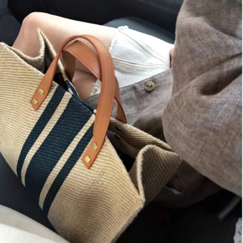 Stripe Canvas Bucket Handbags  