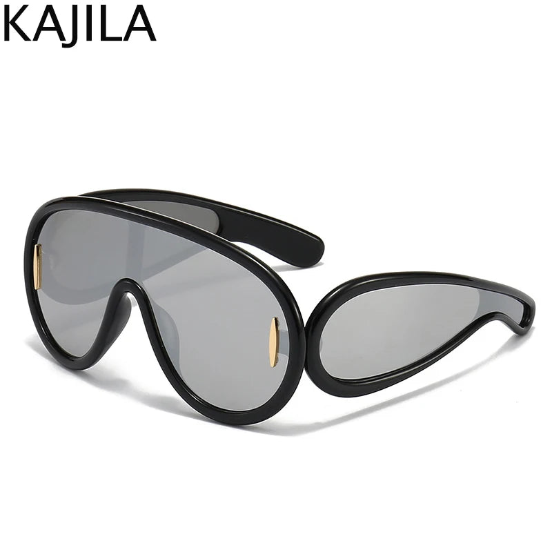 Oversized Wave Mask One-Piece Sunglasses  