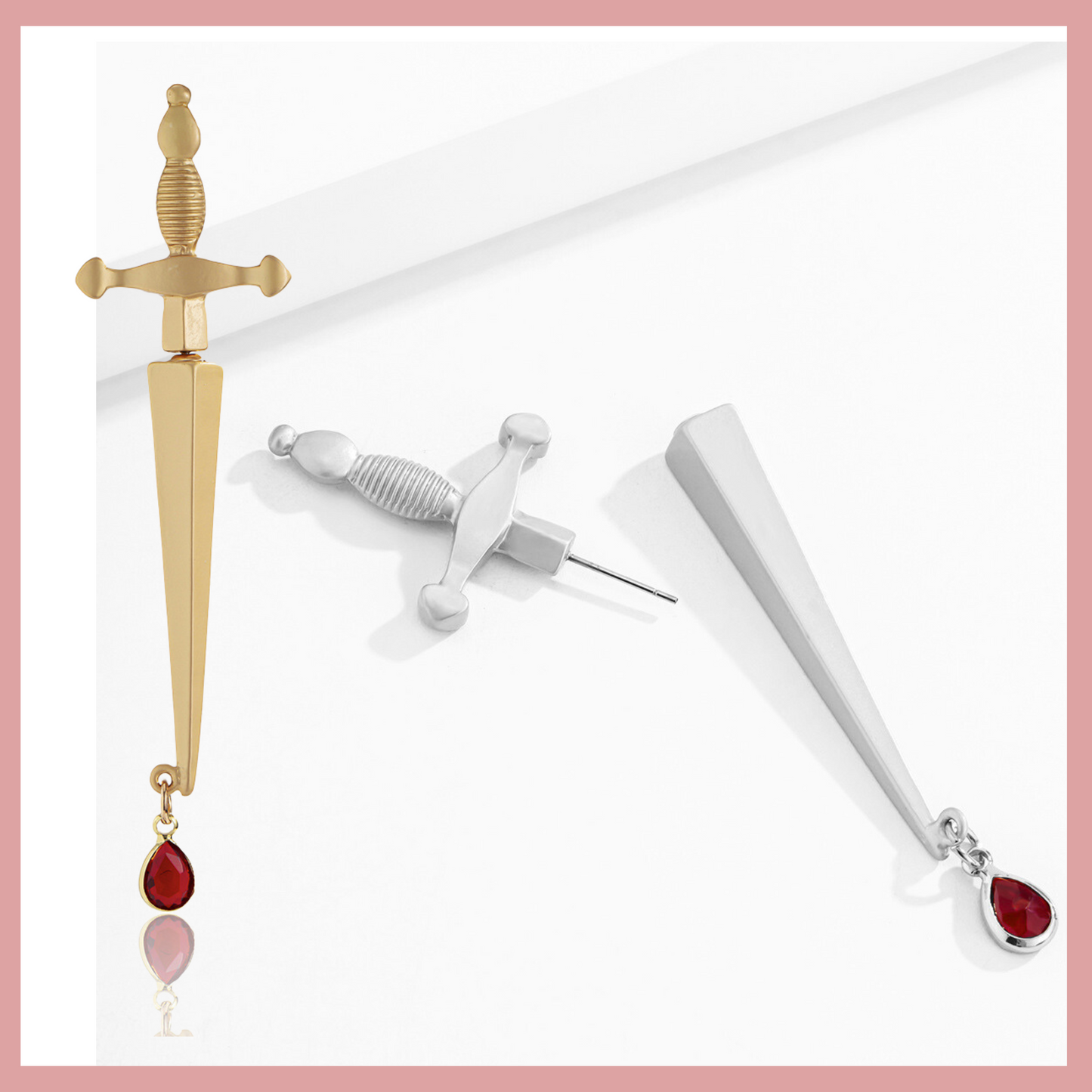 Trendy Red Water Drop Cross Earrings